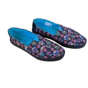 TOMS Alpargata Sugar Skull Dia De Los Muertos Black Slip On Shoes Womens 7.5